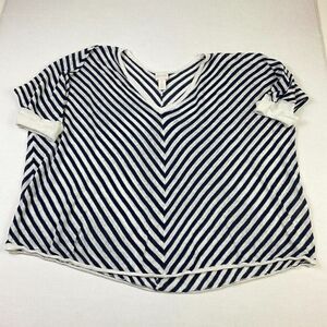 Chicos Womens Slub Mary Sweater Striped Linen Blend 3/4 Sleeve Pullover 1 Medium